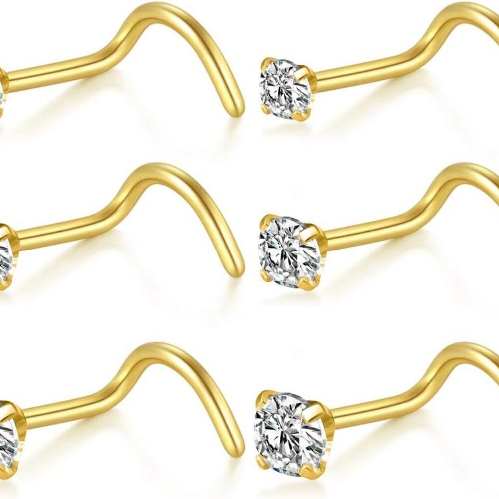 20g Nose Screw Studs Surgical Steel Nose Rings Cz Inlaid Nostril Jewelry